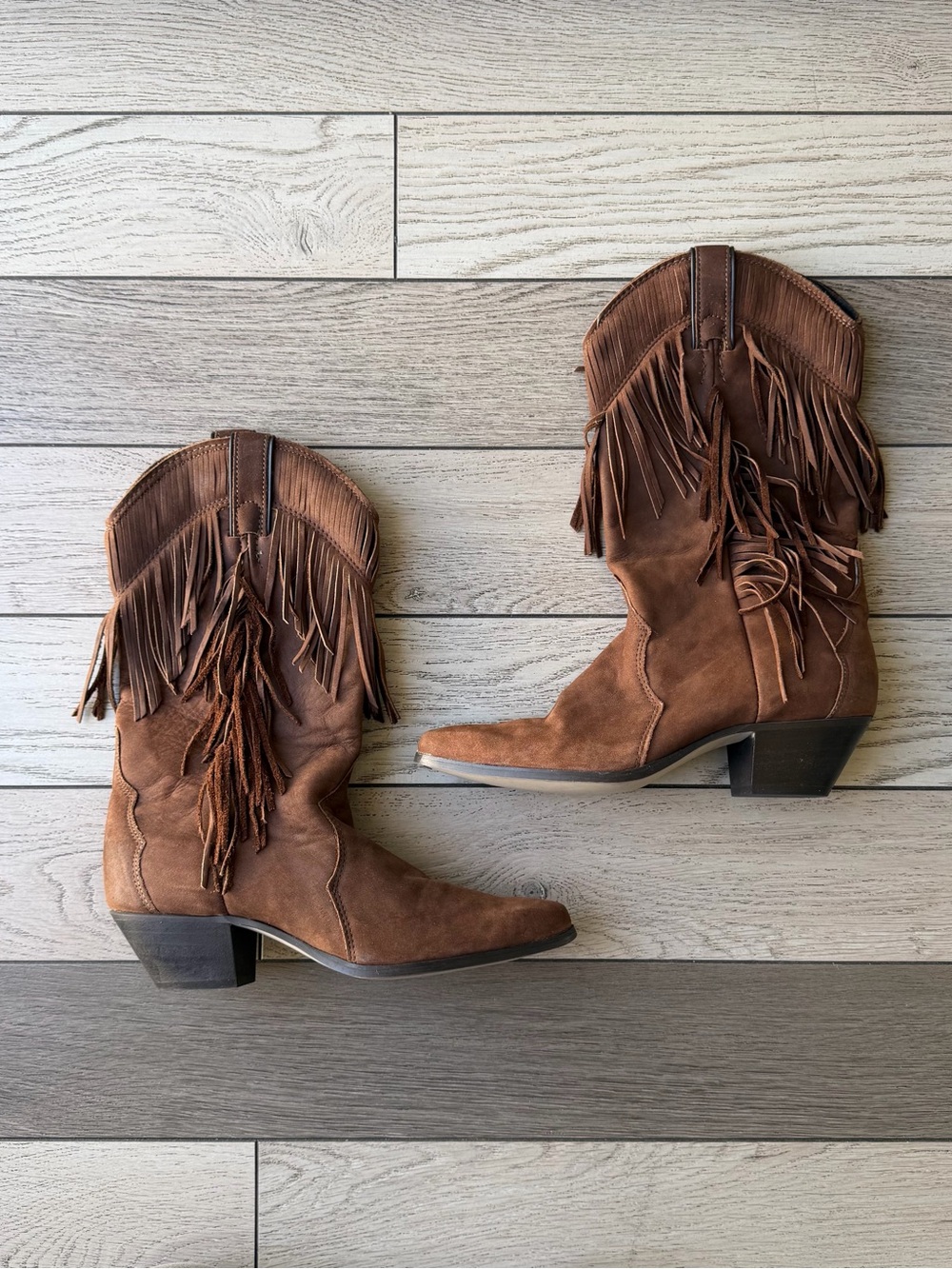 Laredo Vintage Fringe Suede Western Boots - Brown size 8
